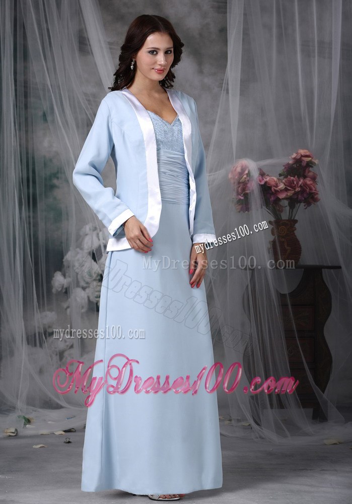 Sweetheart Mothers Dress in Baby Blue with Transparent Sleeves