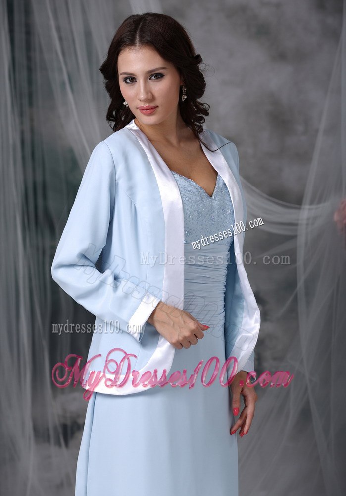 Sweetheart Mothers Dress in Baby Blue with Transparent Sleeves