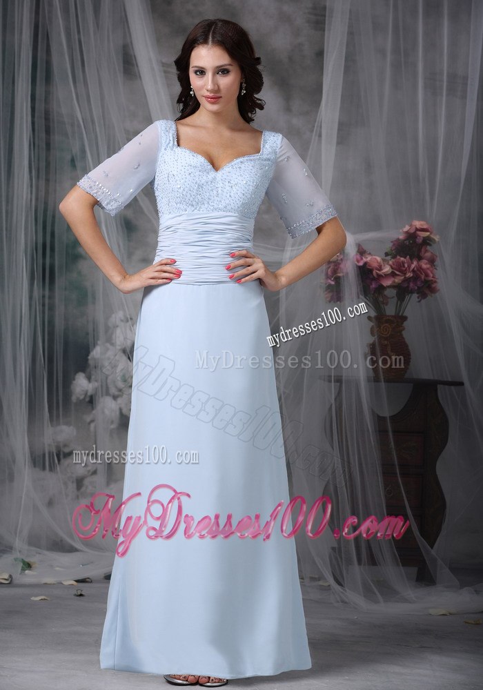 Sweetheart Mothers Dress in Baby Blue with Transparent Sleeves