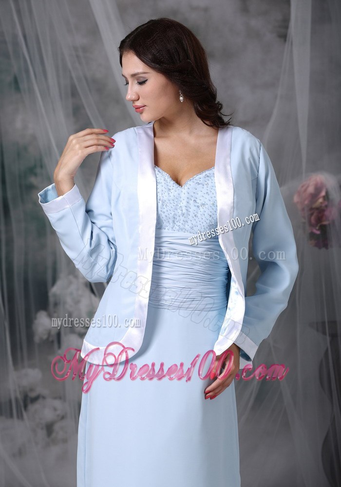 Sweetheart Mothers Dress in Baby Blue with Transparent Sleeves