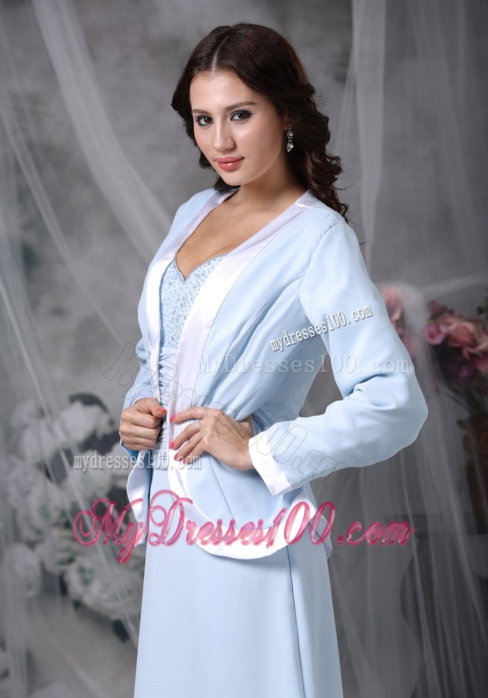 Sweetheart Mothers Dress in Baby Blue with Transparent Sleeves