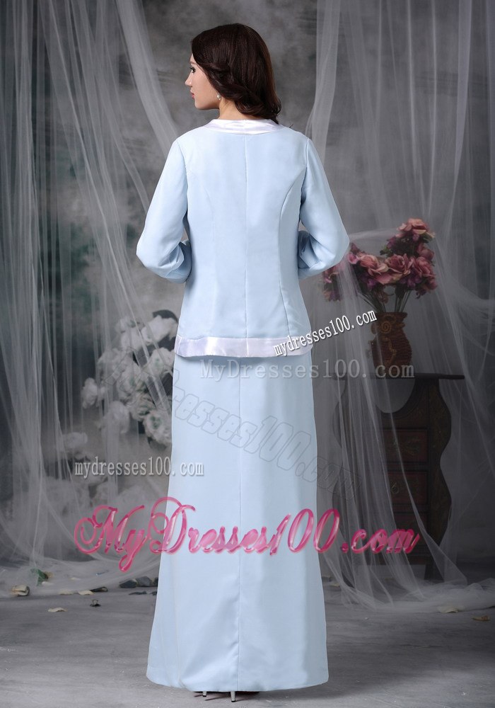 Sweetheart Mothers Dress in Baby Blue with Transparent Sleeves