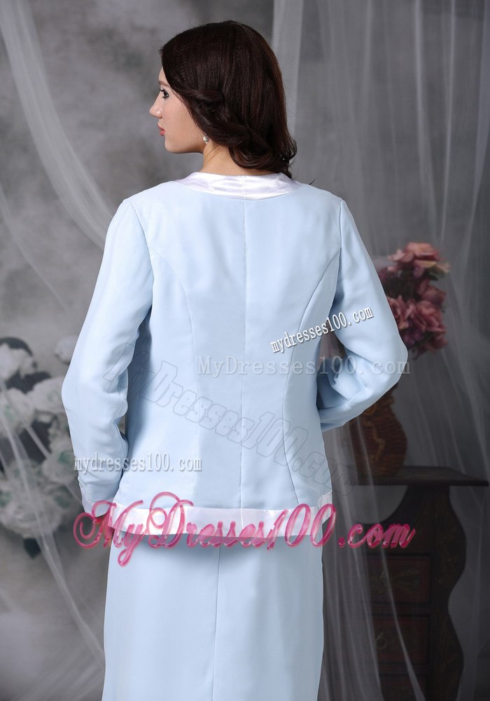 Sweetheart Mothers Dress in Baby Blue with Transparent Sleeves