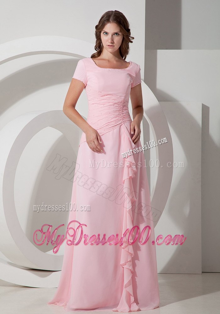 Lace up Closure Baby Pink Square Mother Of The Bride Dress Ruffled