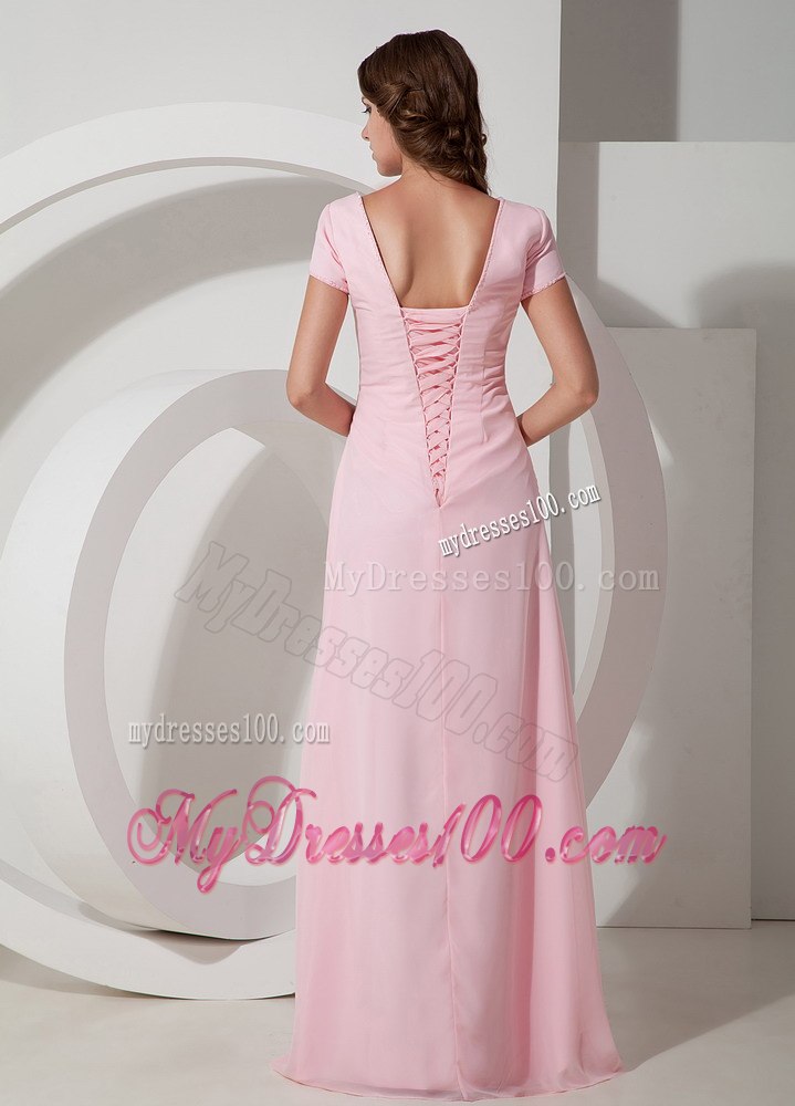 Lace up Closure Baby Pink Square Mother Of The Bride Dress Ruffled