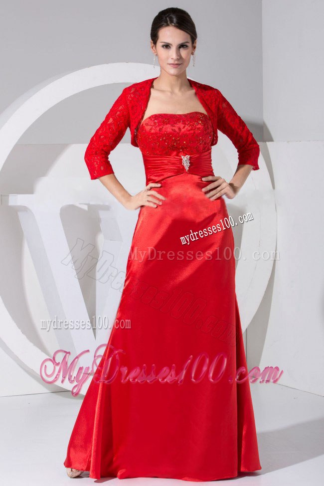 Modest Mother of the Bride Dress in Red with Ruffles on Back