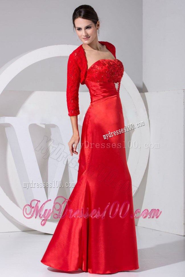 Modest Mother of the Bride Dress in Red with Ruffles on Back