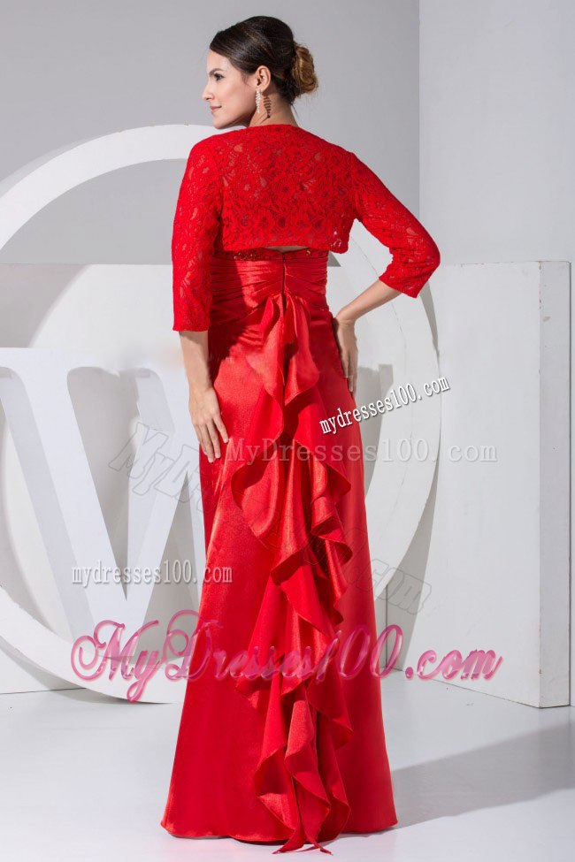 Modest Mother of the Bride Dress in Red with Ruffles on Back