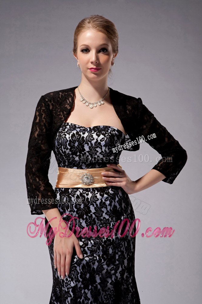 Champagne Sash Black Lace Mermaid Mothers Dresses with Bowknot