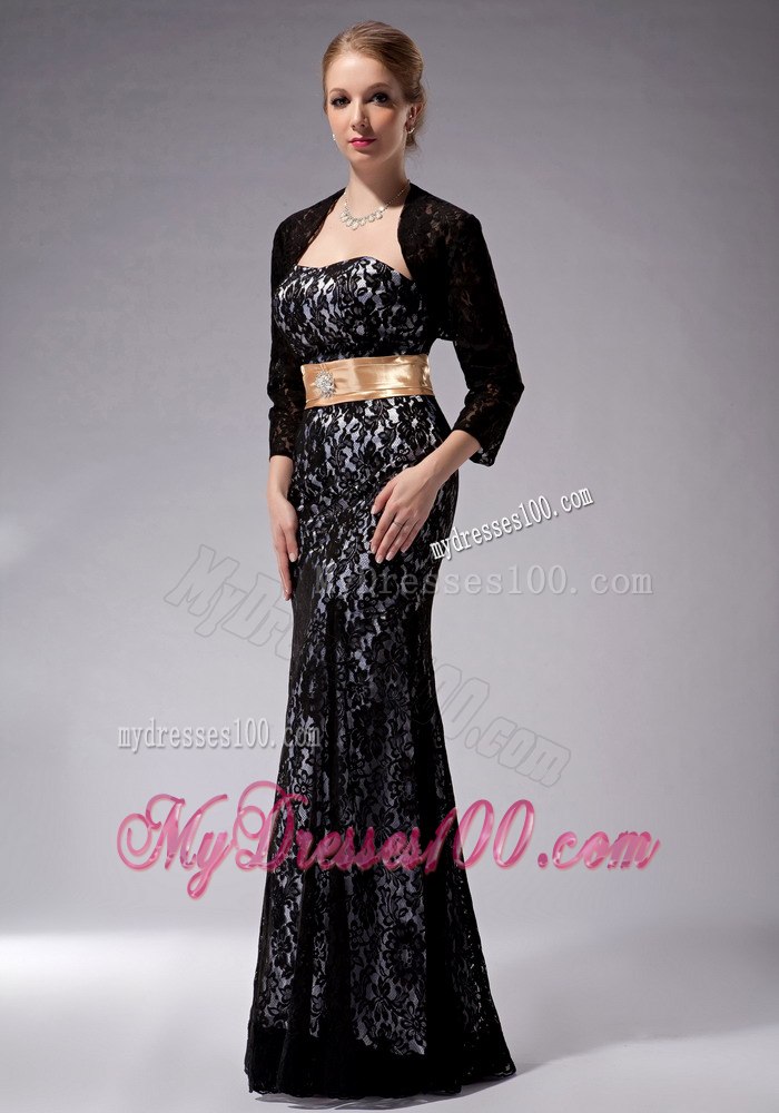 Champagne Sash Black Lace Mermaid Mothers Dresses with Bowknot