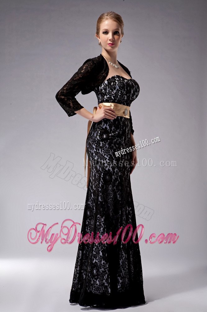 Champagne Sash Black Lace Mermaid Mothers Dresses with Bowknot