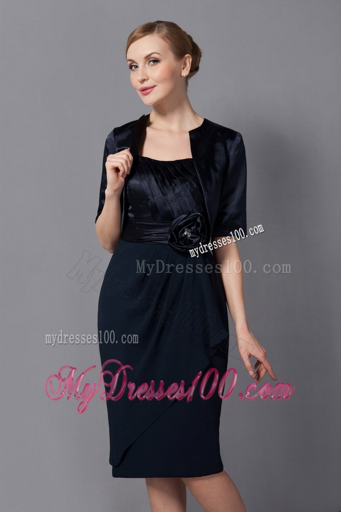Knee-length Mother Of The Bride Dress with Sash and Handle Flowers