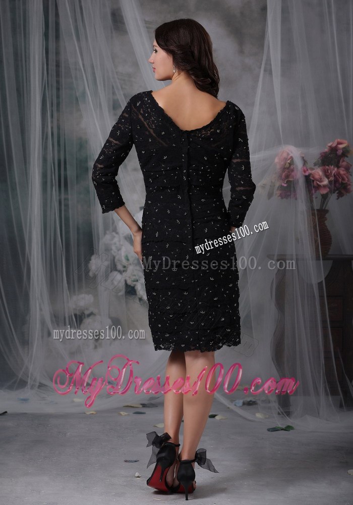 Knee-length 3 4 Sleeves Beads Scattered Chiffon Mothers Dress