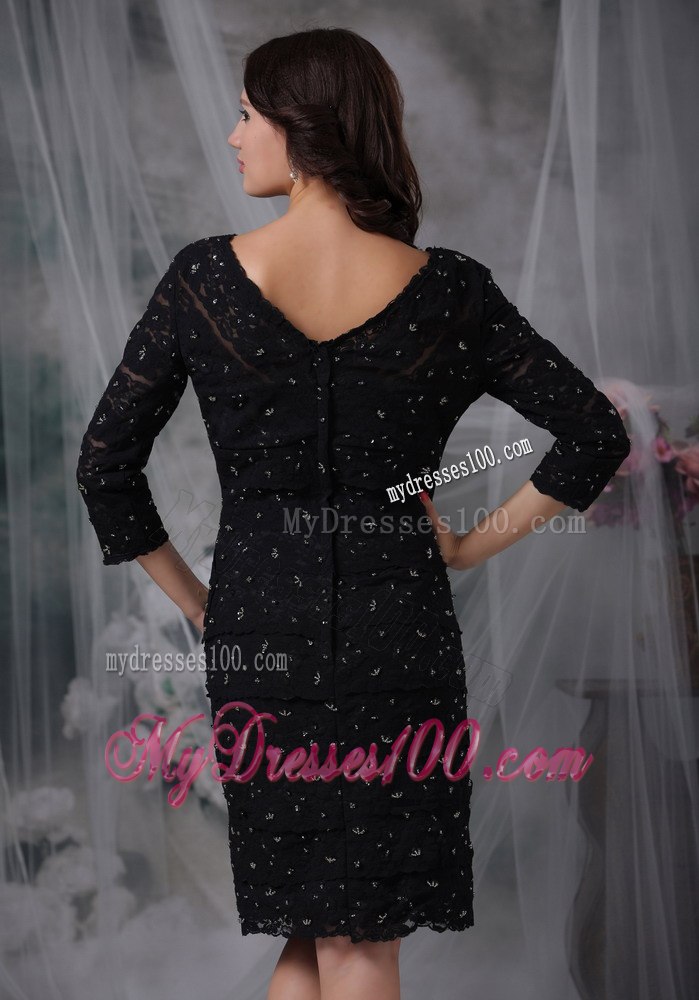 Knee-length 3 4 Sleeves Beads Scattered Chiffon Mothers Dress