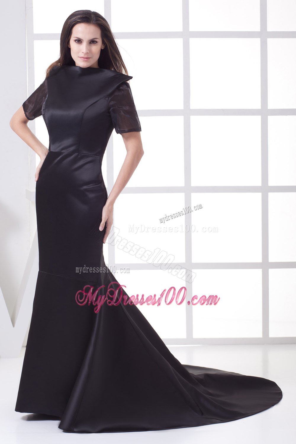 Full Front Backless Mermaid with Chapel Train Mothers Dress