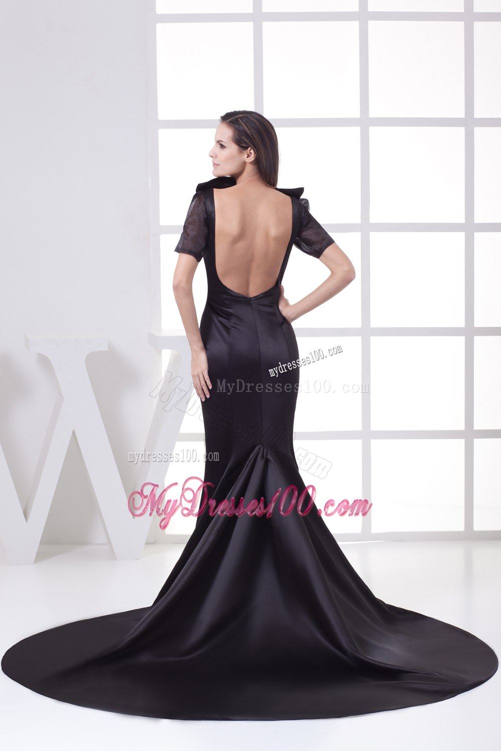Full Front Backless Mermaid with Chapel Train Mothers Dress