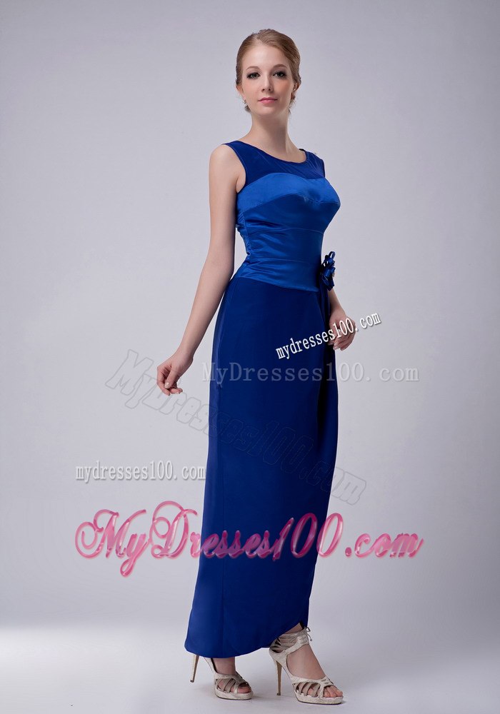 Ankle-length Scoop Royal Blue Mothers Dress with Handle Flowers