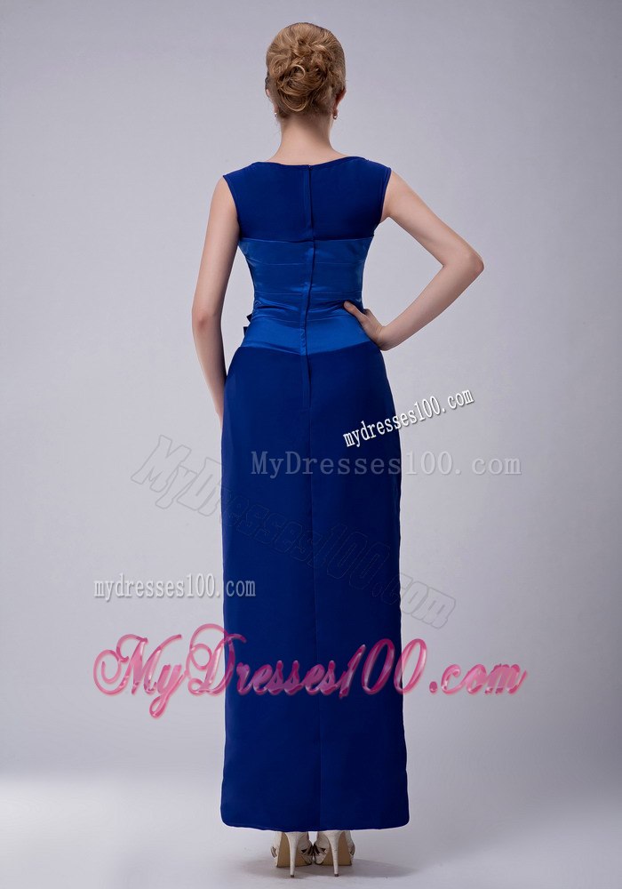 Ankle-length Scoop Royal Blue Mothers Dress with Handle Flowers