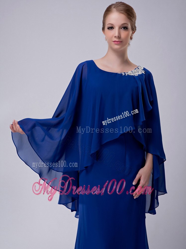 Royal Blue Bateau Neck Butterfly Sleeves Mother Bride Dress