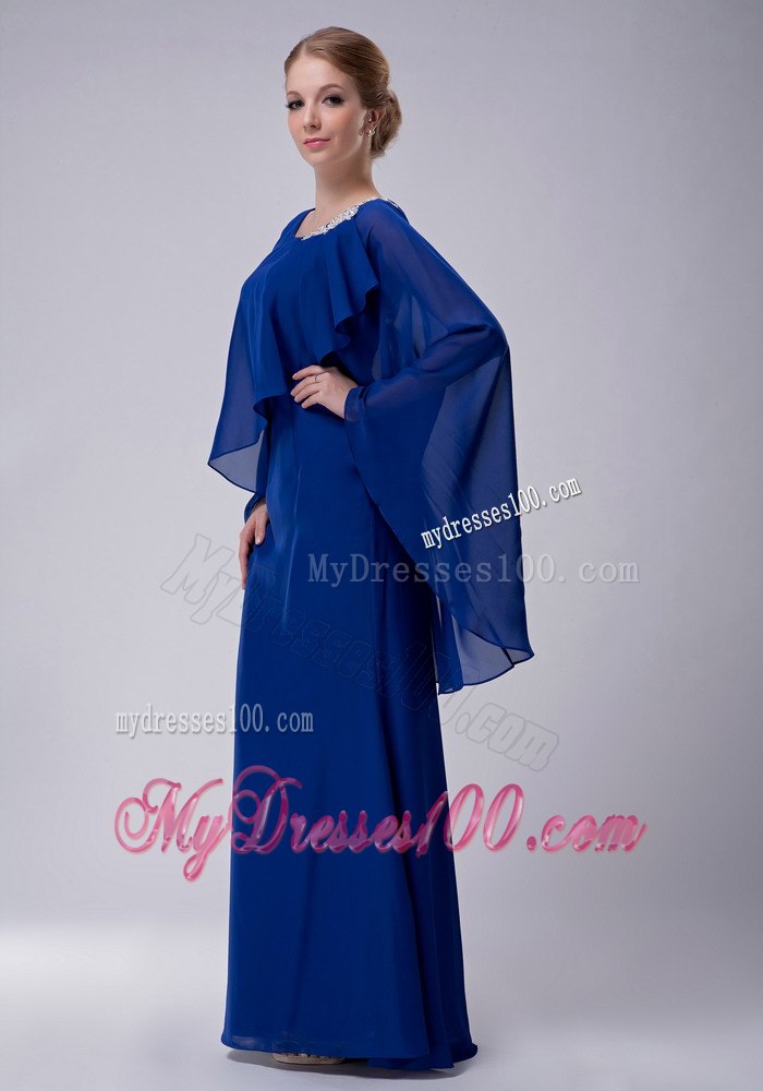 Royal Blue Bateau Neck Butterfly Sleeves Mother Bride Dress