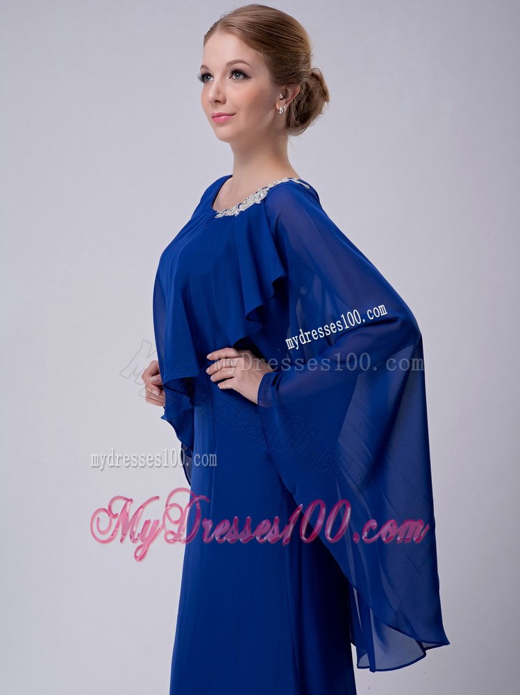 Royal Blue Bateau Neck Butterfly Sleeves Mother Bride Dress