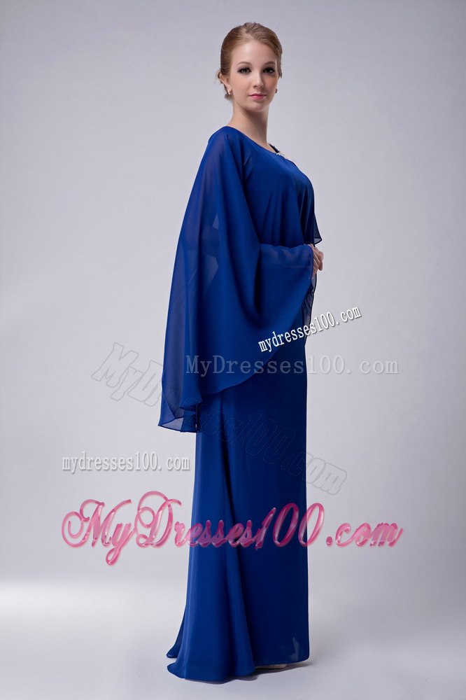 Royal Blue Bateau Neck Butterfly Sleeves Mother Bride Dress
