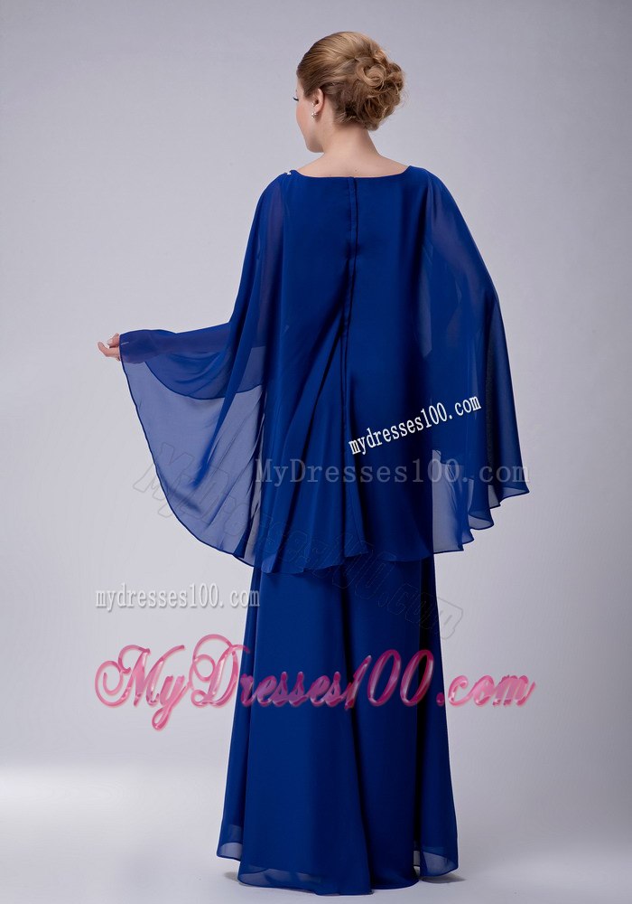 Royal Blue Bateau Neck Butterfly Sleeves Mother Bride Dress