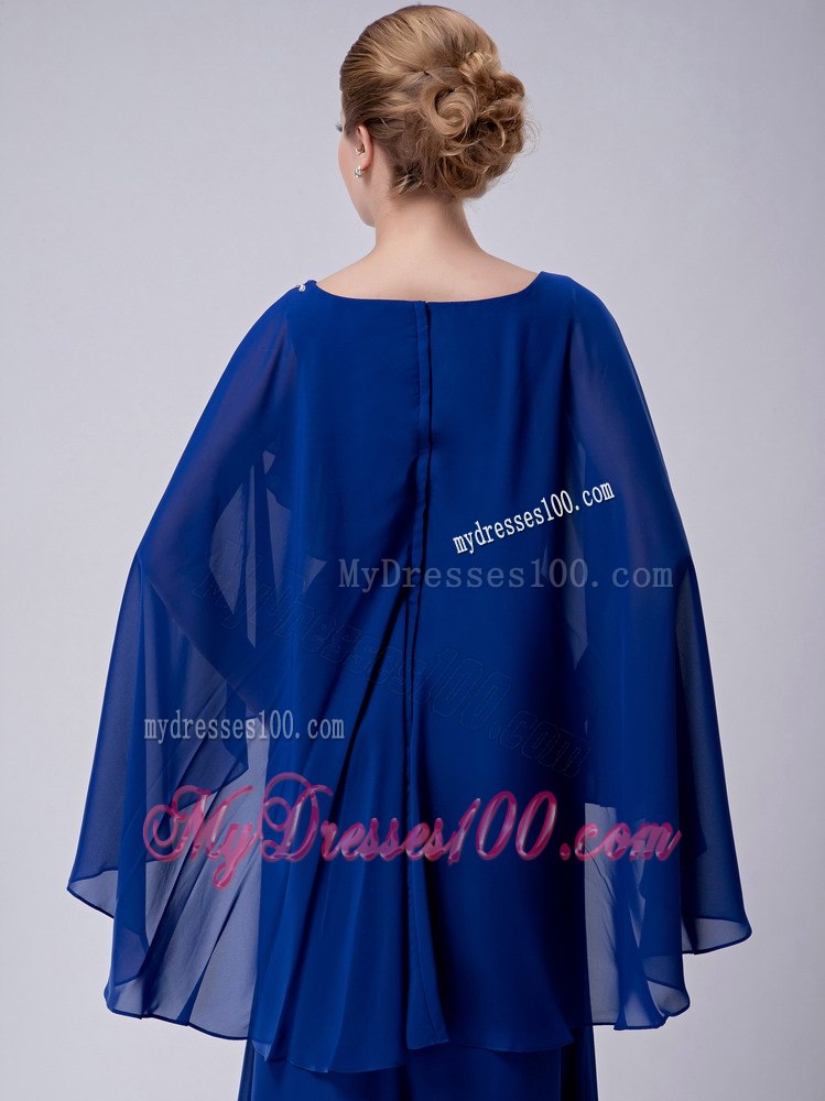 Royal Blue Bateau Neck Butterfly Sleeves Mother Bride Dress