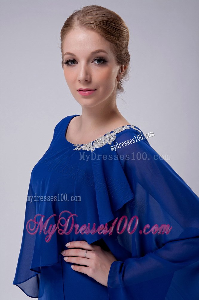 Royal Blue Bateau Neck Butterfly Sleeves Mother Bride Dress