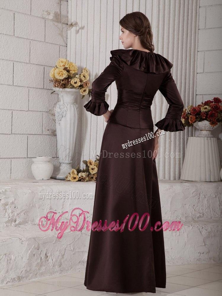 Flounced 3 4 Sleeves and V-neck Neckline Mother Bride Dress with Sash