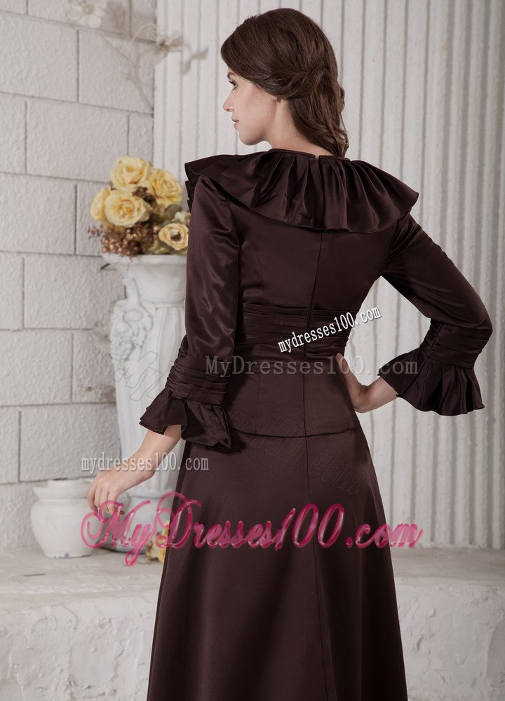Flounced 3 4 Sleeves and V-neck Neckline Mother Bride Dress with Sash