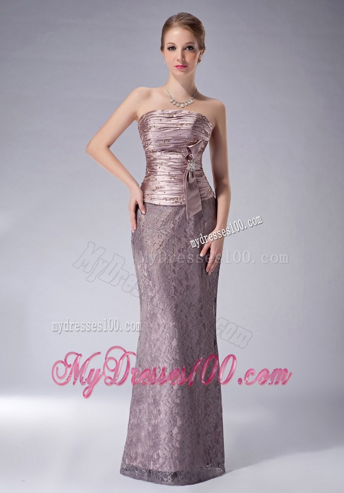 Ruched Mother Of The Bride Dress with Column Lace Long Skirt