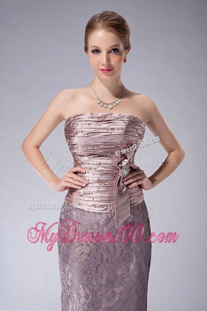 Ruched Mother Of The Bride Dress with Column Lace Long Skirt
