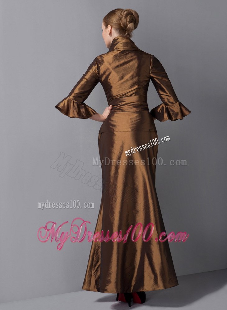 V-neck Ankle-length Mother Of Bride Dress with Flounce Sleeves Jacket