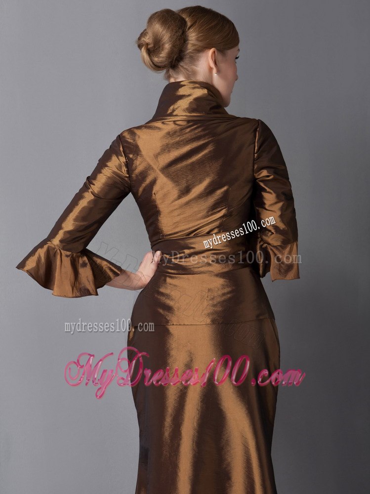 V-neck Ankle-length Mother Of Bride Dress with Flounce Sleeves Jacket
