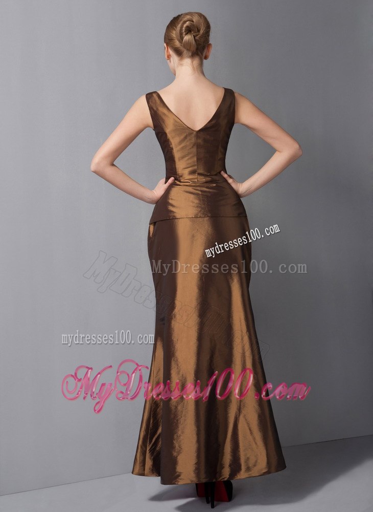 V-neck Ankle-length Mother Of Bride Dress with Flounce Sleeves Jacket