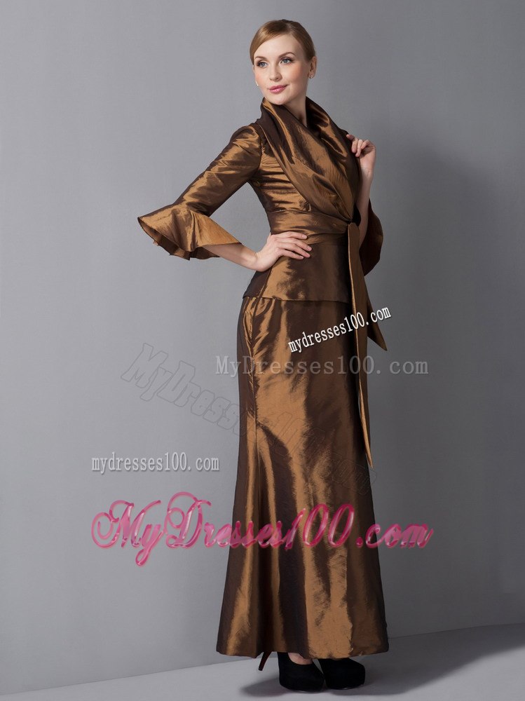 V-neck Ankle-length Mother Of Bride Dress with Flounce Sleeves Jacket