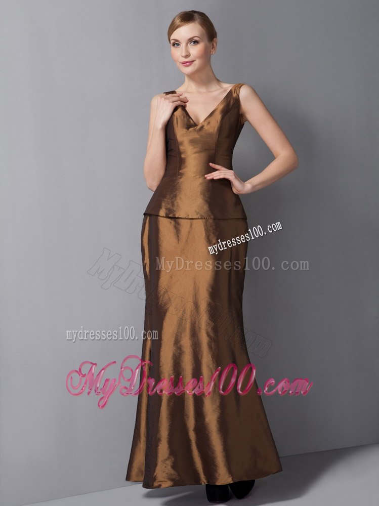 V-neck Ankle-length Mother Of Bride Dress with Flounce Sleeves Jacket