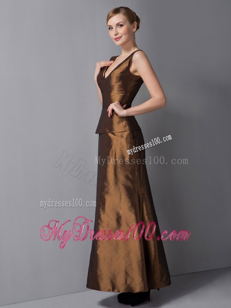 V-neck Ankle-length Mother Of Bride Dress with Flounce Sleeves Jacket