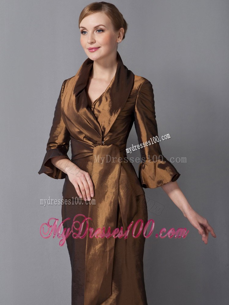 V-neck Ankle-length Mother Of Bride Dress with Flounce Sleeves Jacket