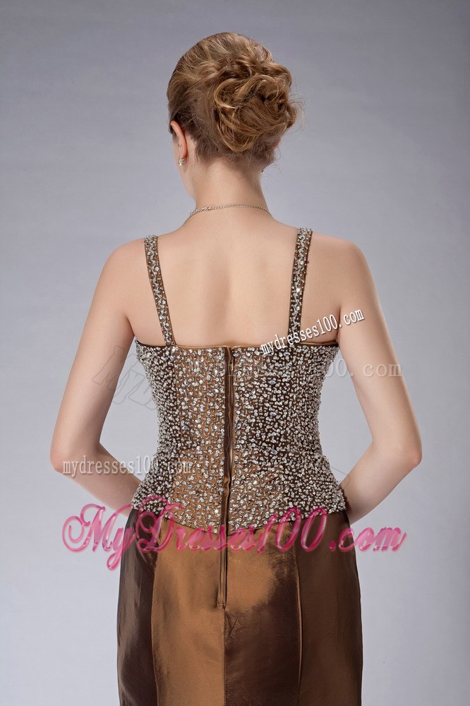 Brown Mothers Outfit For Weddings with Beaded Bodice and Straps