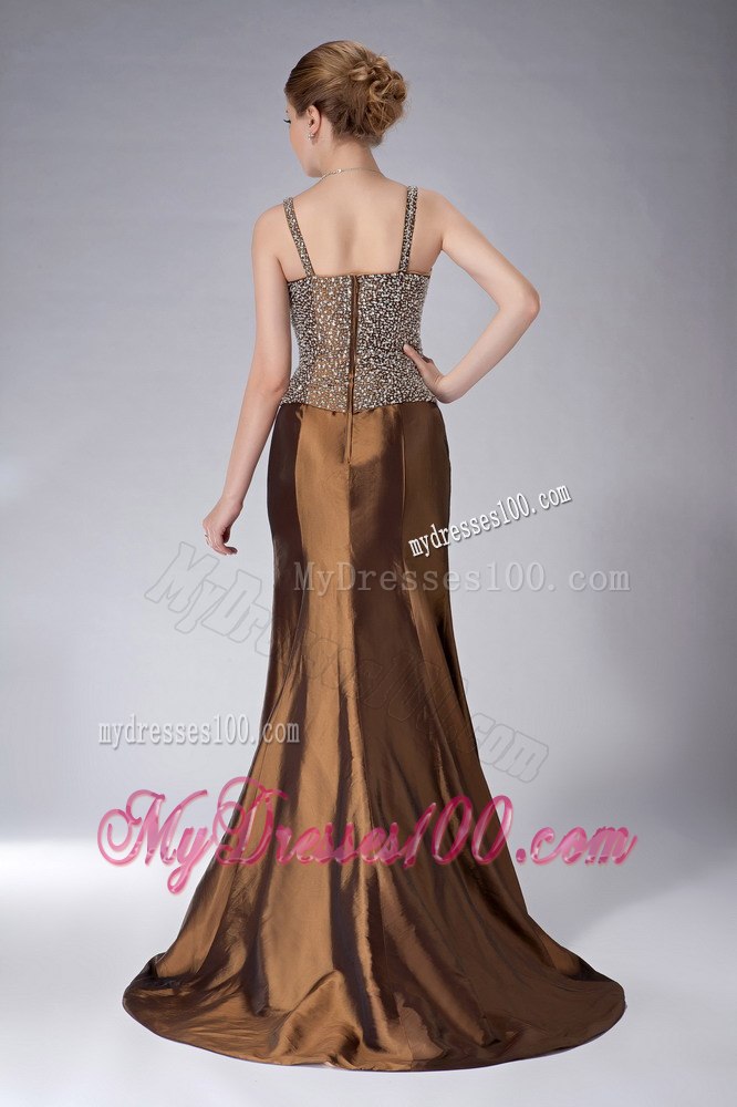 Brown Mothers Outfit For Weddings with Beaded Bodice and Straps