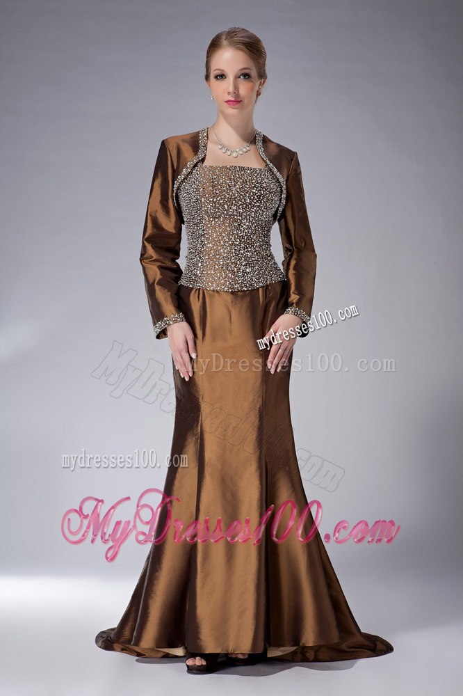 Brown Mothers Outfit For Weddings with Beaded Bodice and Straps