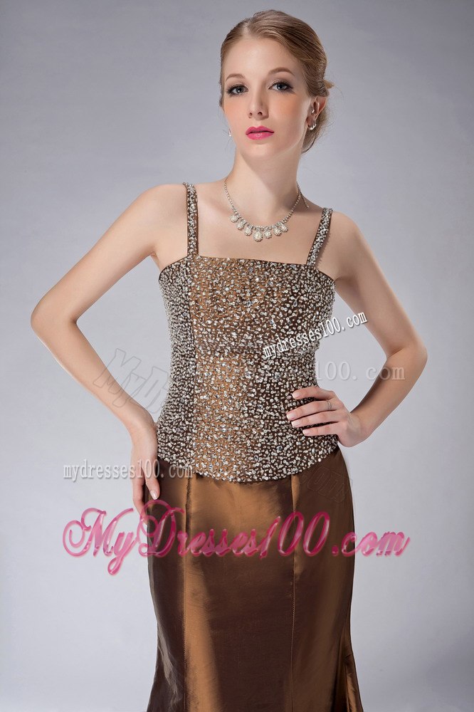 Brown Mothers Outfit For Weddings with Beaded Bodice and Straps