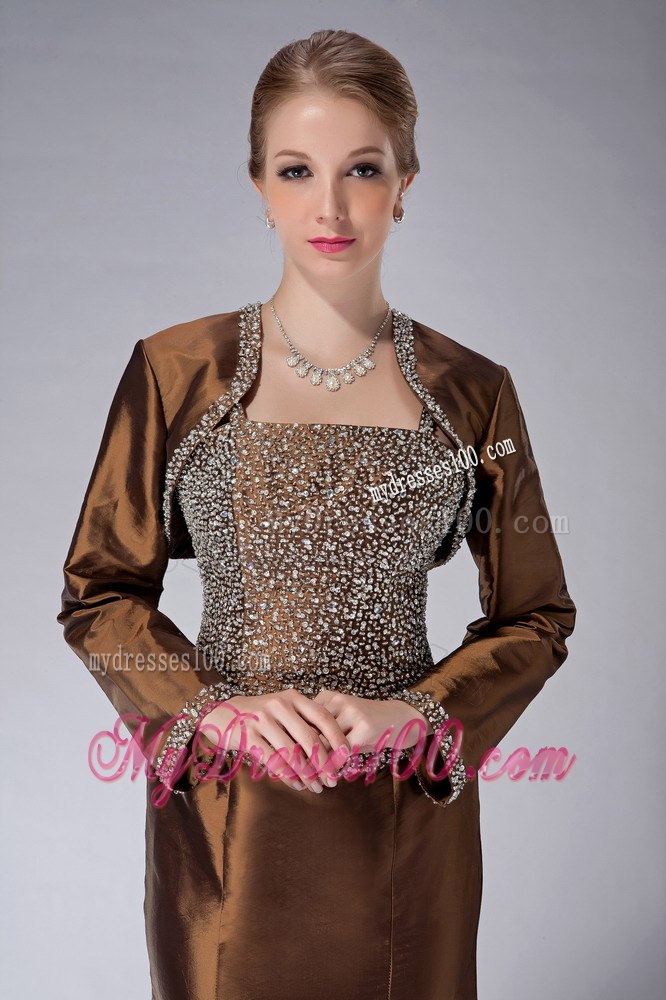 Brown Mothers Outfit For Weddings with Beaded Bodice and Straps