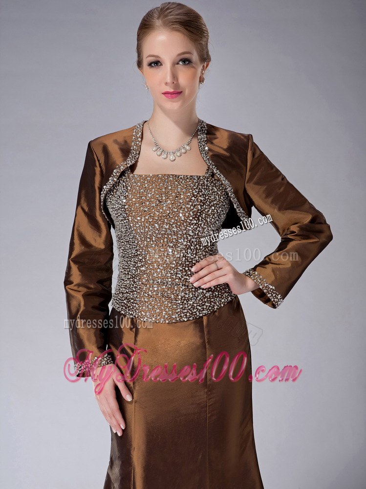 Brown Mothers Outfit For Weddings with Beaded Bodice and Straps