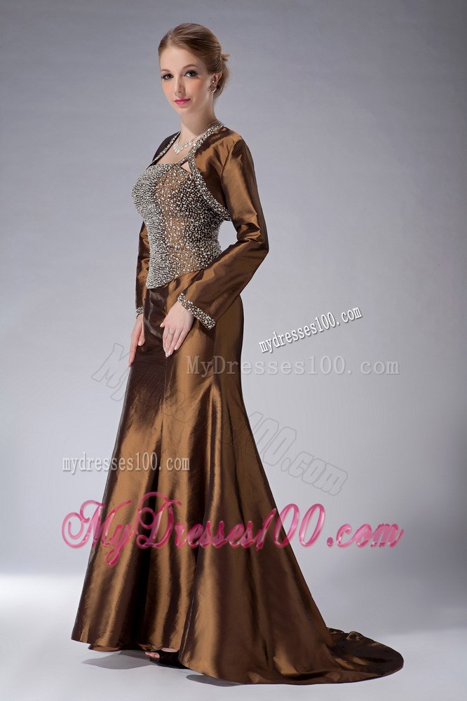 Brown Mothers Outfit For Weddings with Beaded Bodice and Straps