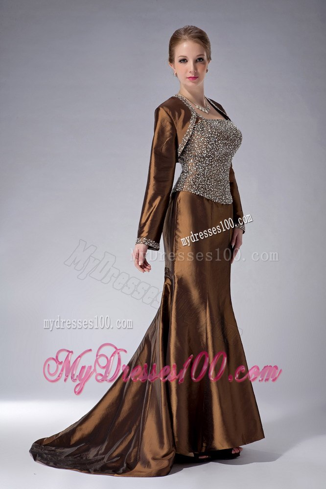 Brown Mothers Outfit For Weddings with Beaded Bodice and Straps