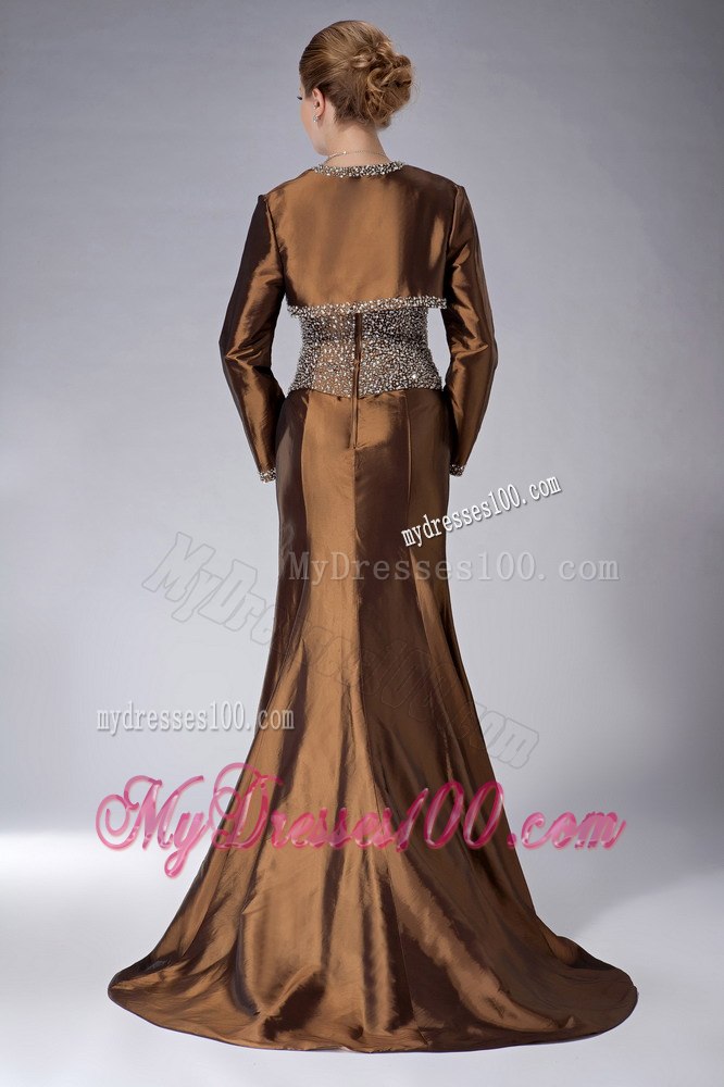Brown Mothers Outfit For Weddings with Beaded Bodice and Straps