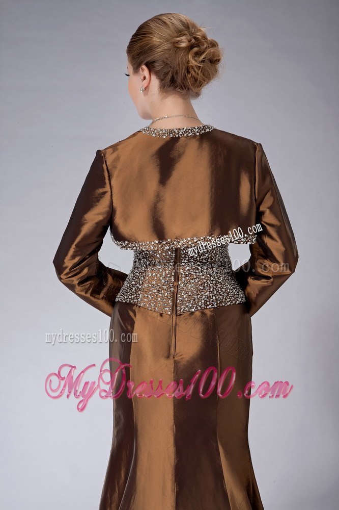 Brown Mothers Outfit For Weddings with Beaded Bodice and Straps